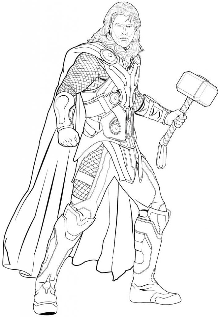 Coloriage thor tenant mjolnir à imprimer