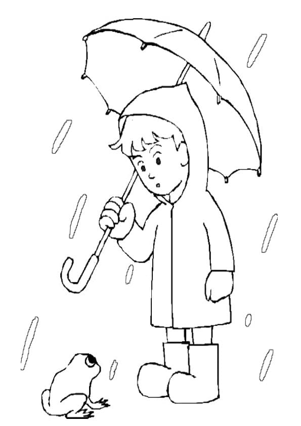 Coloriage garçon avec parapluie