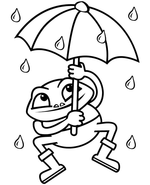 Coloriage grenouille avec parapluie