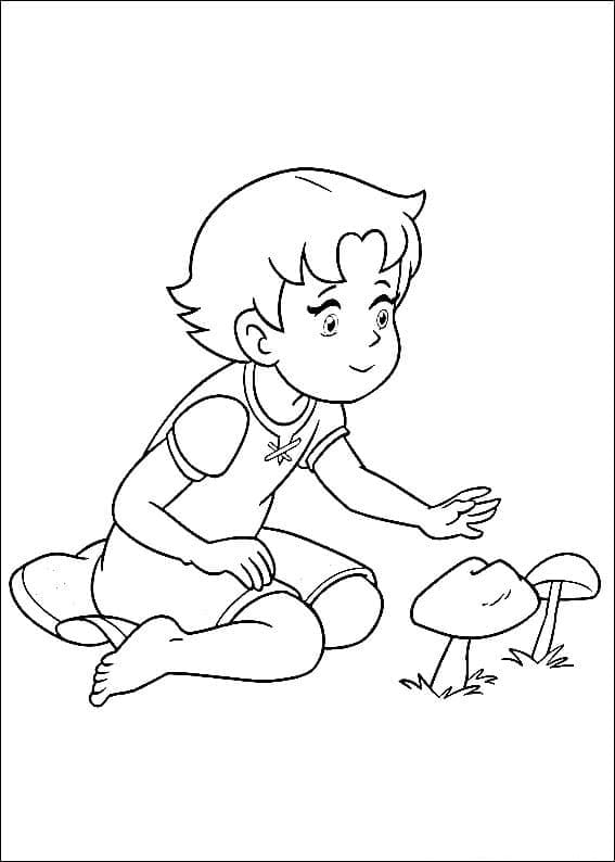 Coloriage heidi aux champignons