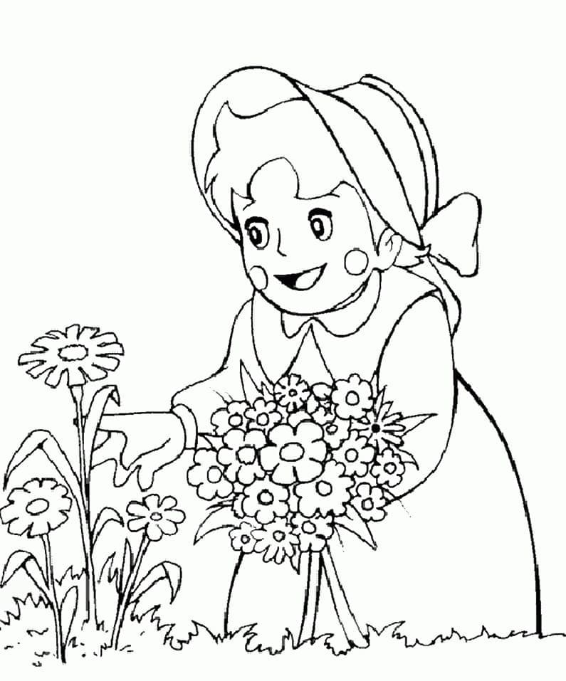 Coloriage heidi avec des fleurs