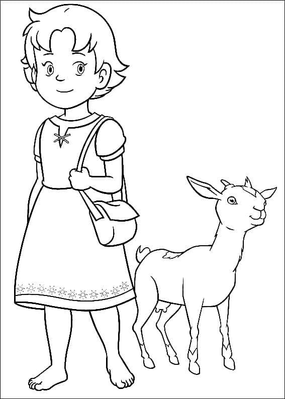 Coloriage heidi et chèvre