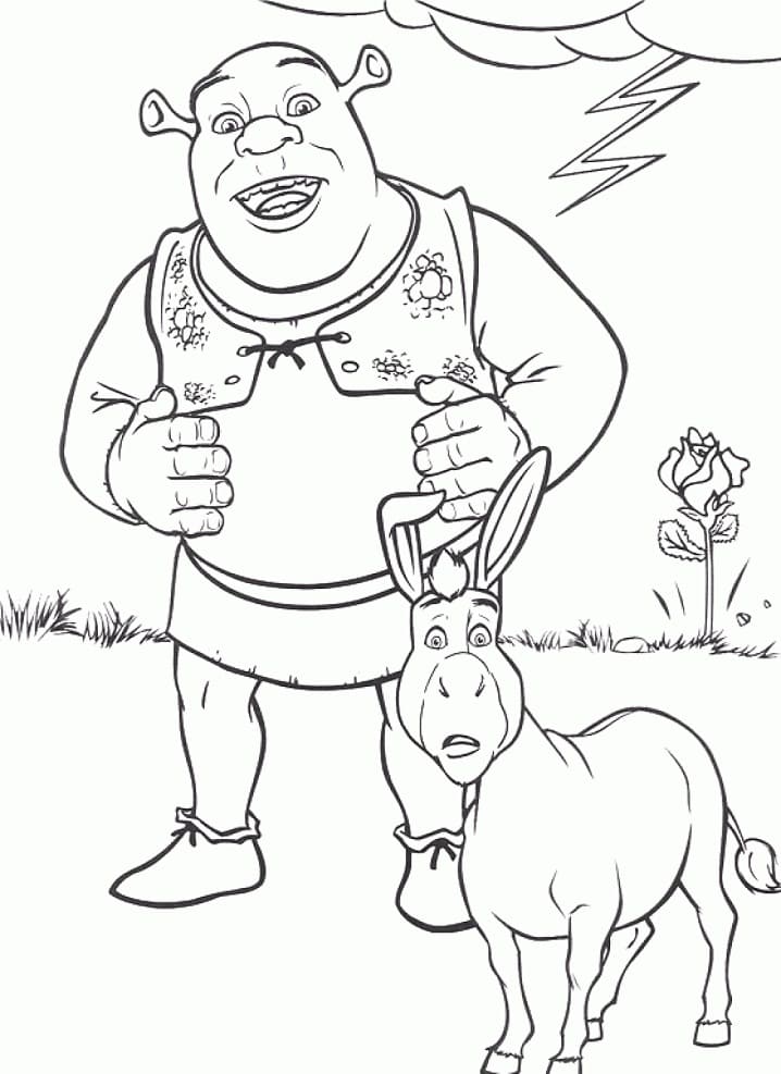 Coloriage l'âne avec shrek