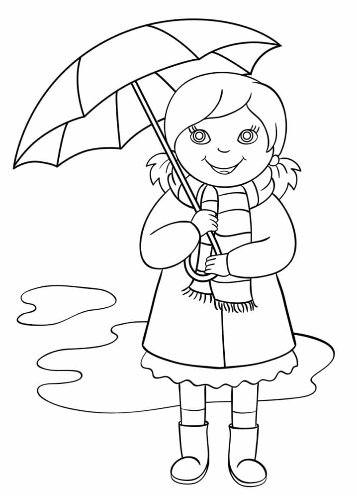 Coloriage petite fille au parapluie