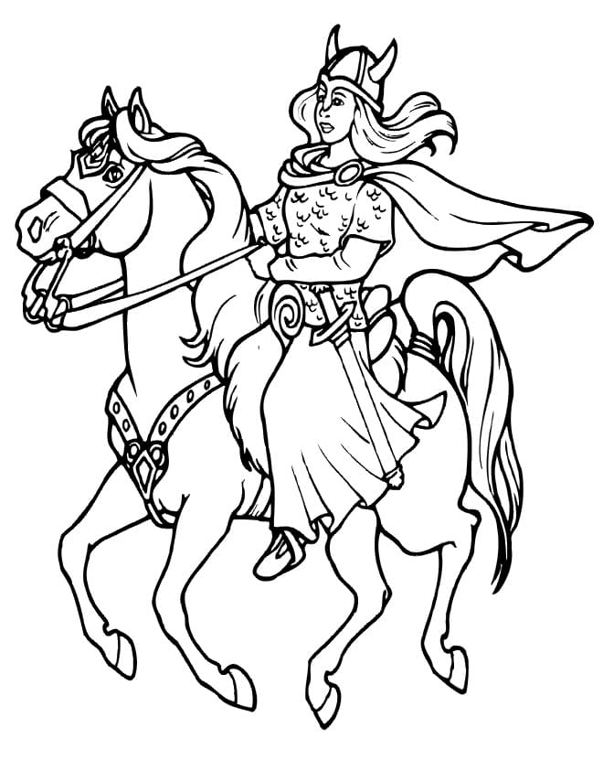 Coloriage viking à cheval
