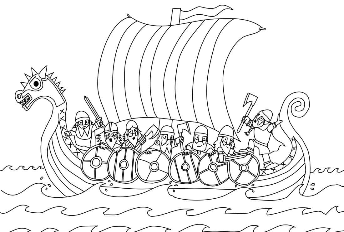 Coloriage viking en bateau