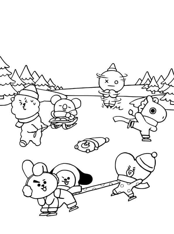 Coloriage bt21 hiver à imprimer