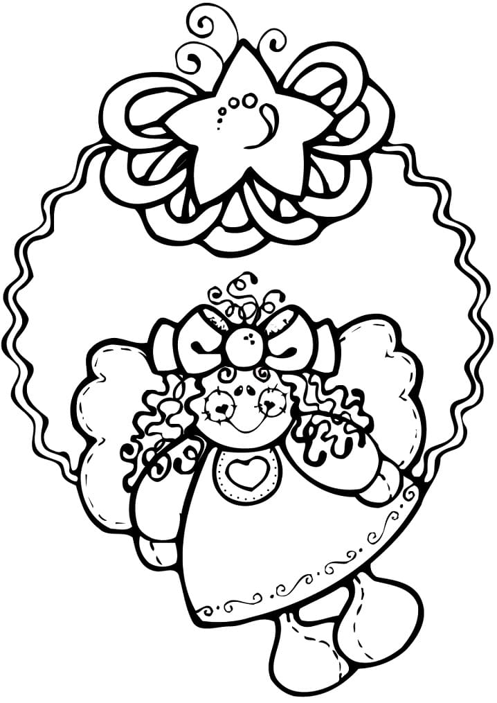 Coloriage couronne de noël avec un petit ange à imprimer