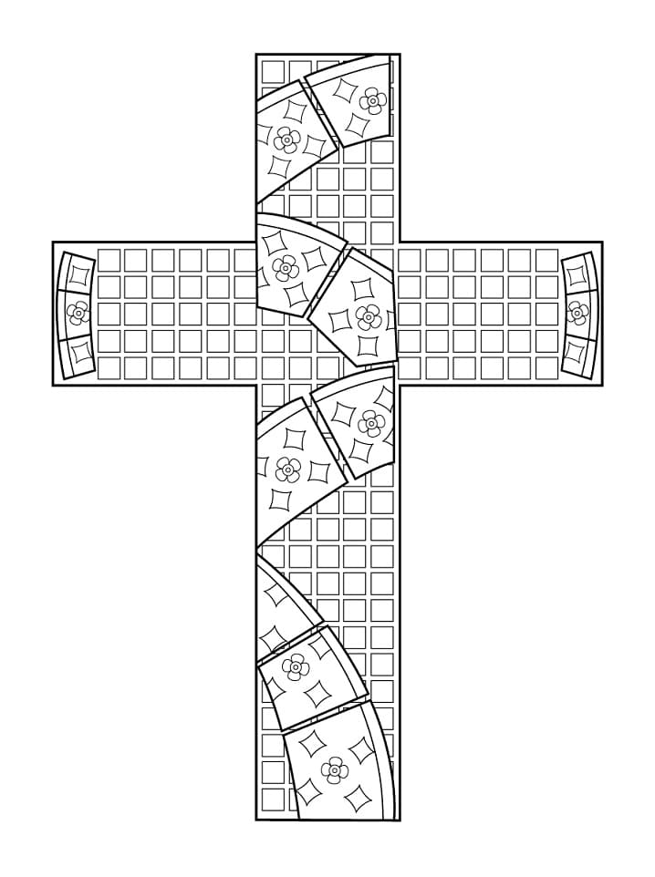 Coloriage mosaïque en forme de croix à imprimer