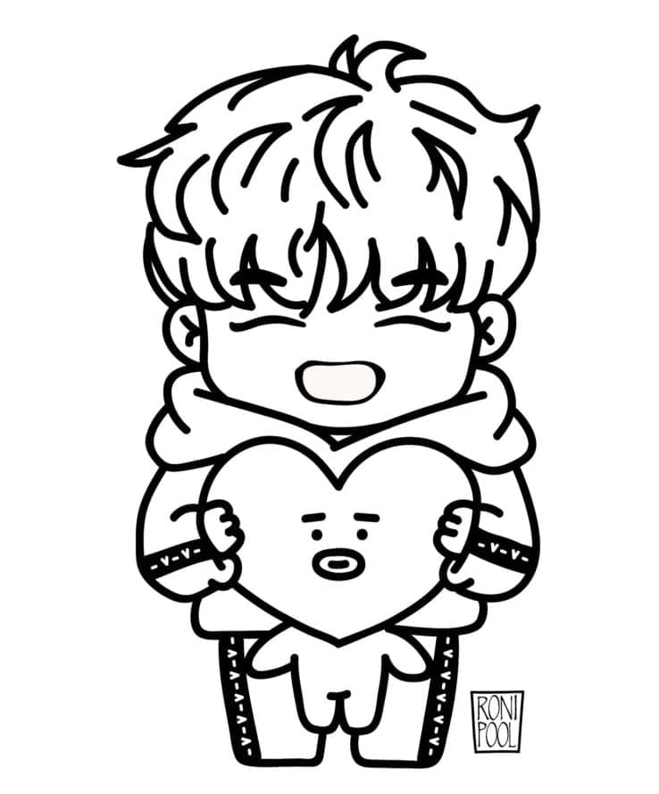 Coloriage tata et kim taehyung à imprimer