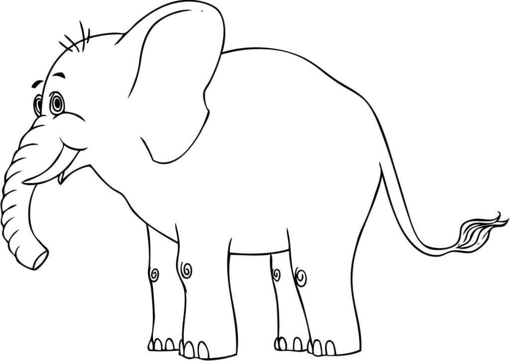 Coloriage éléphant souriant à imprimer