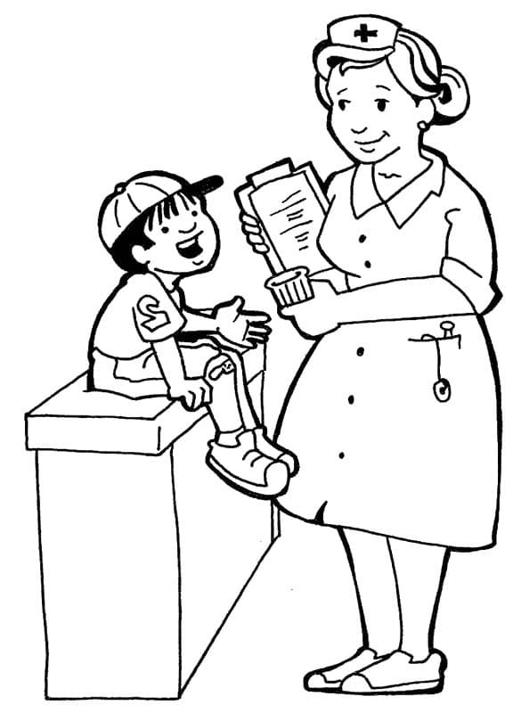 Coloriage infirmière et un garçon à imprimer