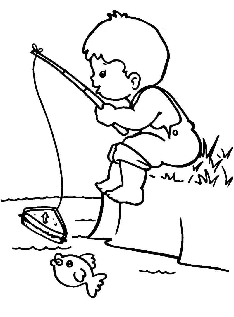 Coloriage le garçon pêche