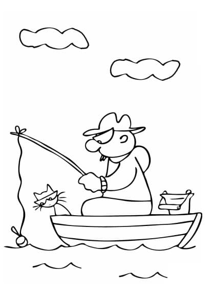 Coloriage pêcheur dessin en ligne à imprimer