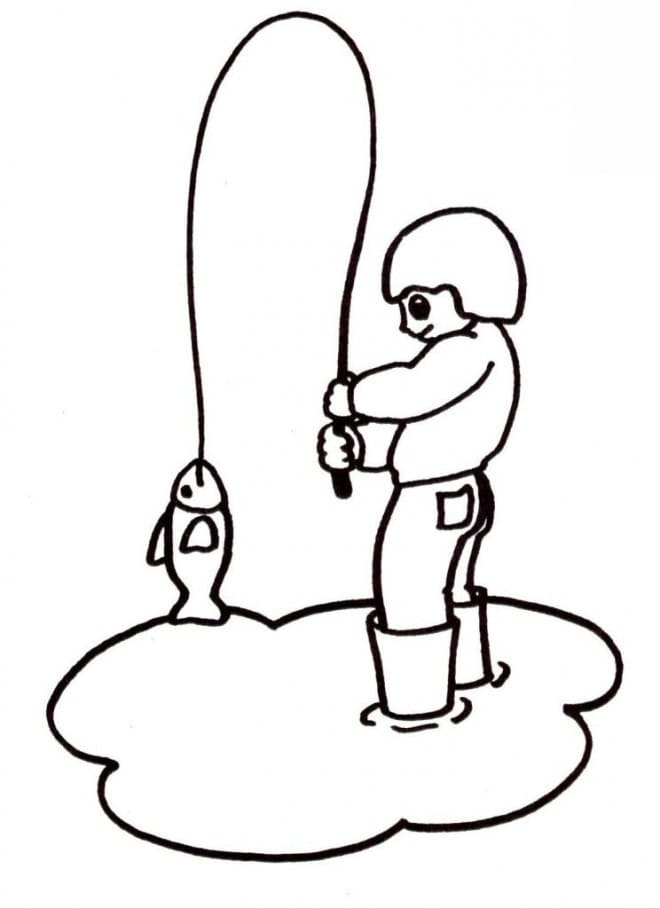Coloriage pêcheur dessin facile