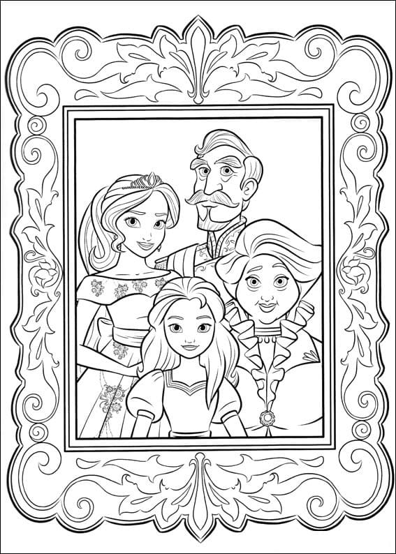 Coloriage princesse elena et sa famille à imprimer