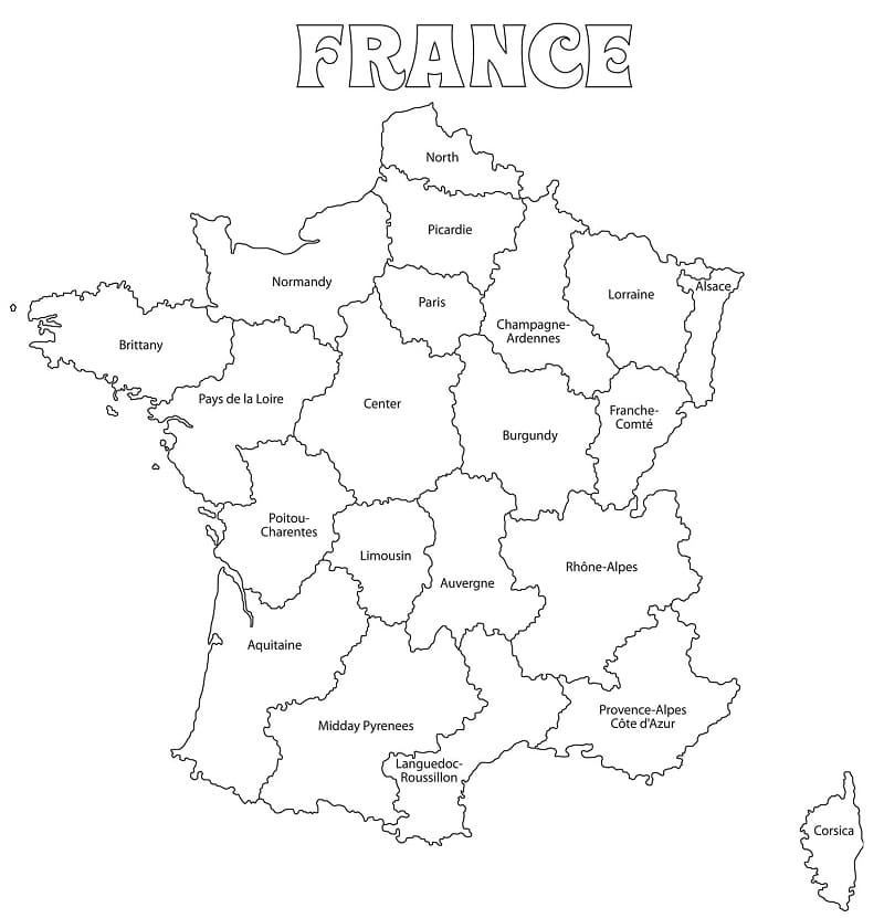 Coloriage Carte de France (2) à imprimer