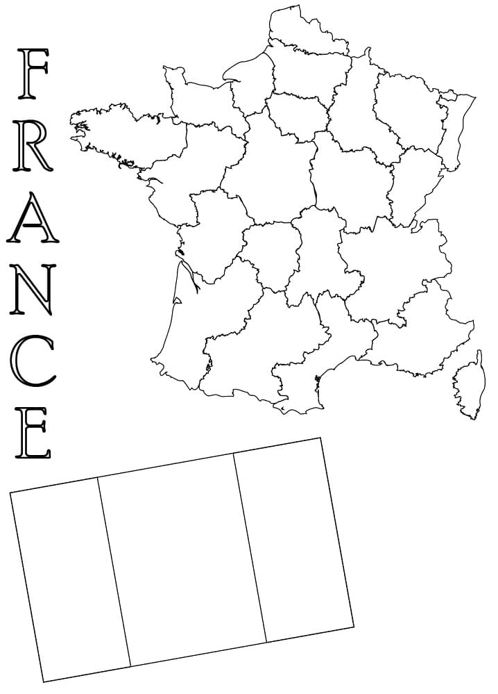 Coloriage La carte et le drapeau de la France à imprimer