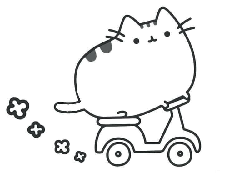 Coloriage pusheen à moto