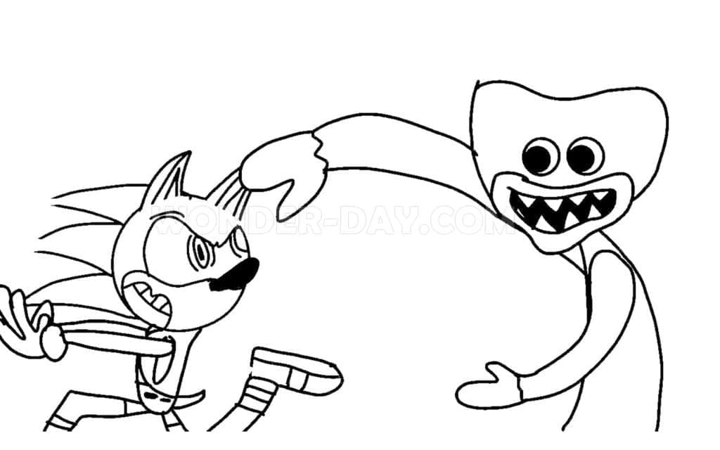 Coloriage Sonic et Huggy Wuggy à imprimer