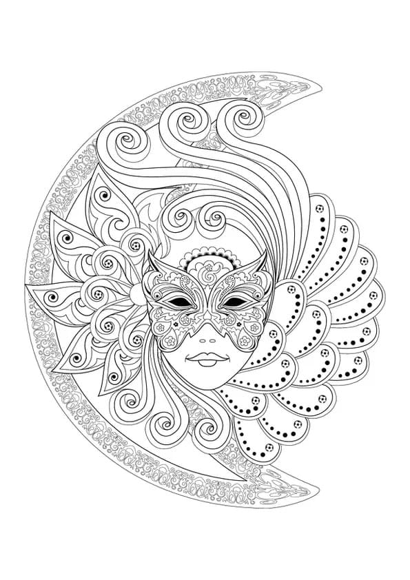 Coloriage Visage de femme avec un masque de Carnaval