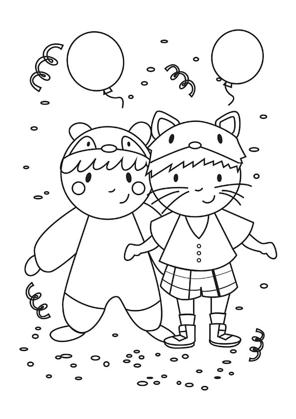 Coloriage déguisements de carnaval, ours et chat