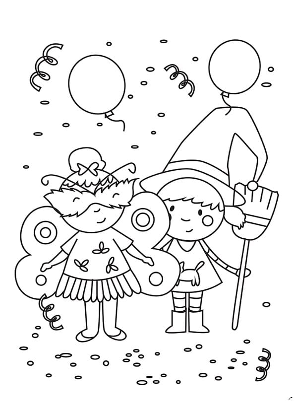 Coloriage déguisements de carnaval, papillon et sorcière