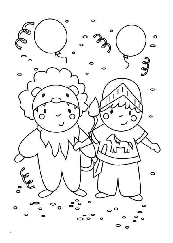 Coloriage lion et chevalier de carnaval