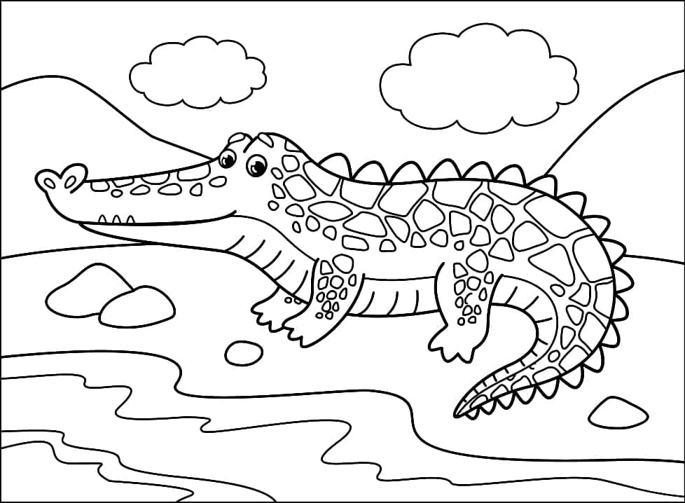 Coloriage Alligator Heureux à imprimer