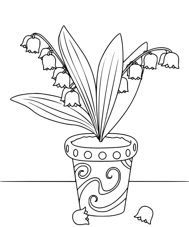Coloriage Pot de Fleurs de Muguet 1er Mai à imprimer