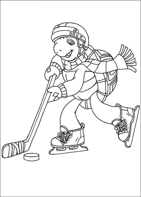Coloriage Franklin Jouant au Hockey