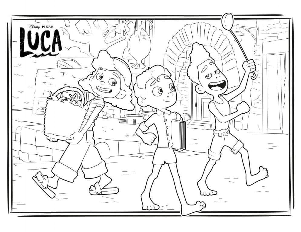 Coloriage Les Personnages de Luca