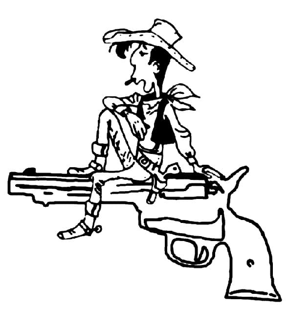 Coloriage Lucky Luke avec un Gros Pistolet à imprimer