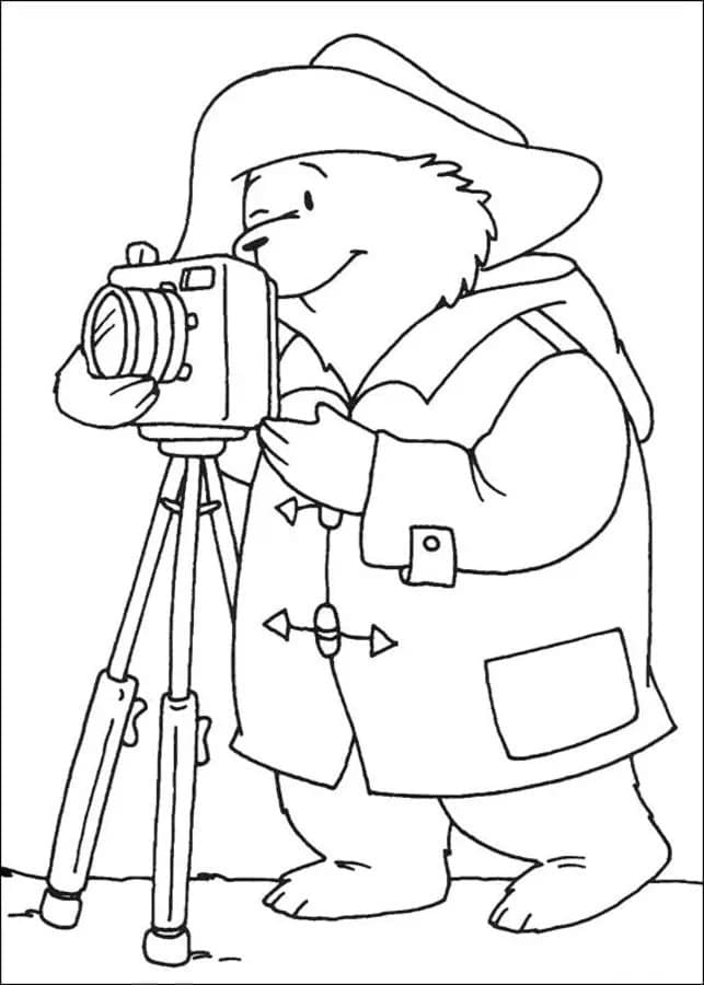 Coloriage Ours Paddington avec Caméra à imprimer