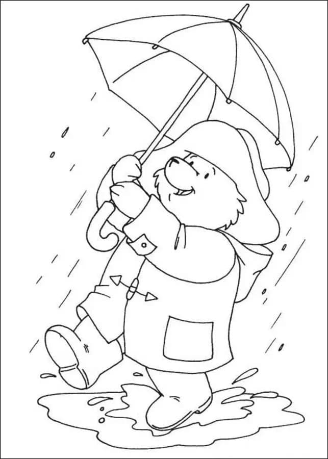 Coloriage Ours Paddington avec Parapluie