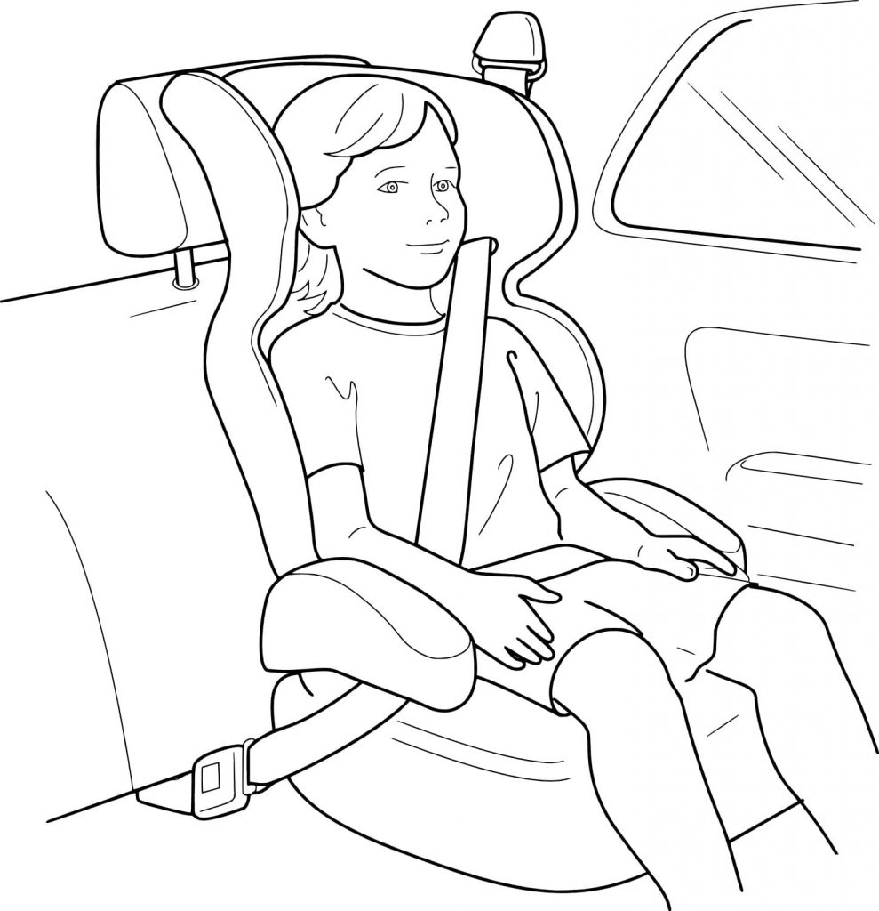 Coloriage boucler la ceinture pour la sécurité voiture enfant à imprimer