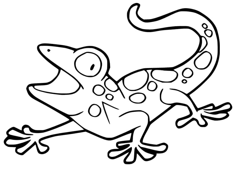 Coloriage Gecko de Dessin Animé à imprimer
