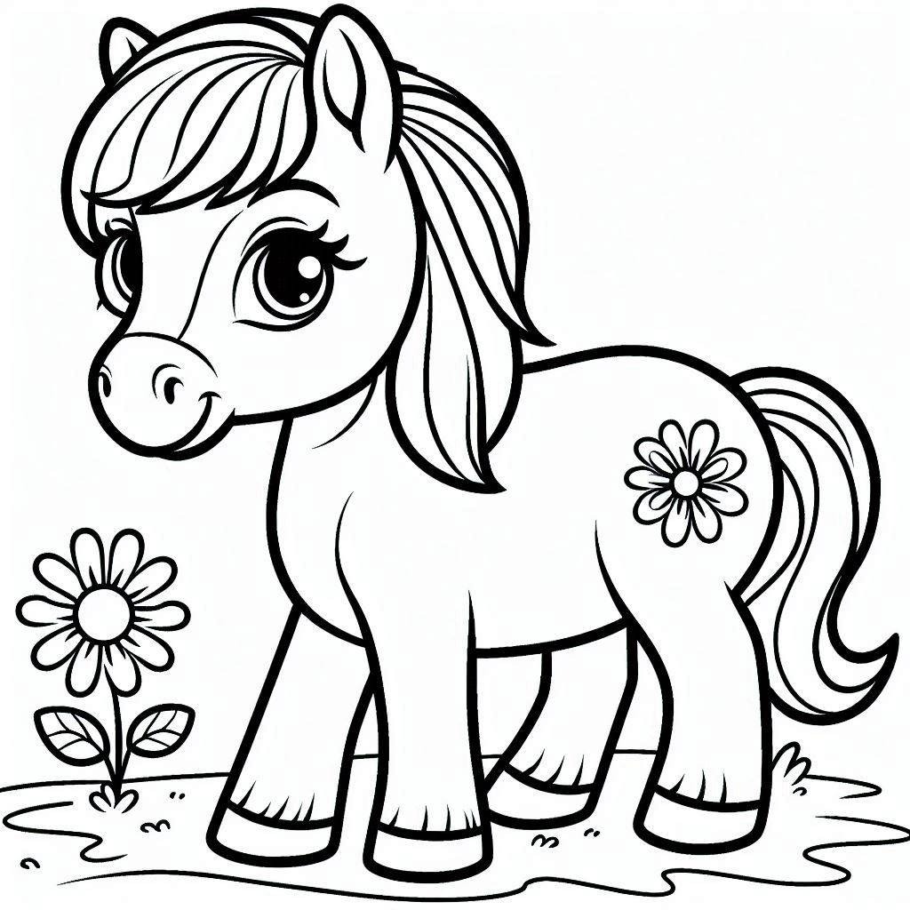 Coloriage Cheval et fleur à imprimer