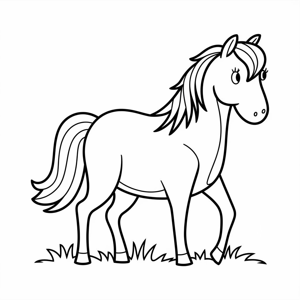 Coloriage Dessiner un cheval mignon et basique à imprimer