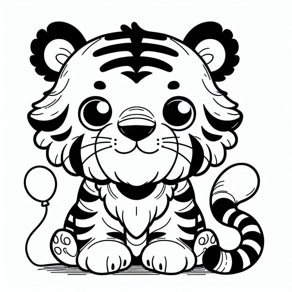 Coloriage Dessine un tigre mignon à imprimer