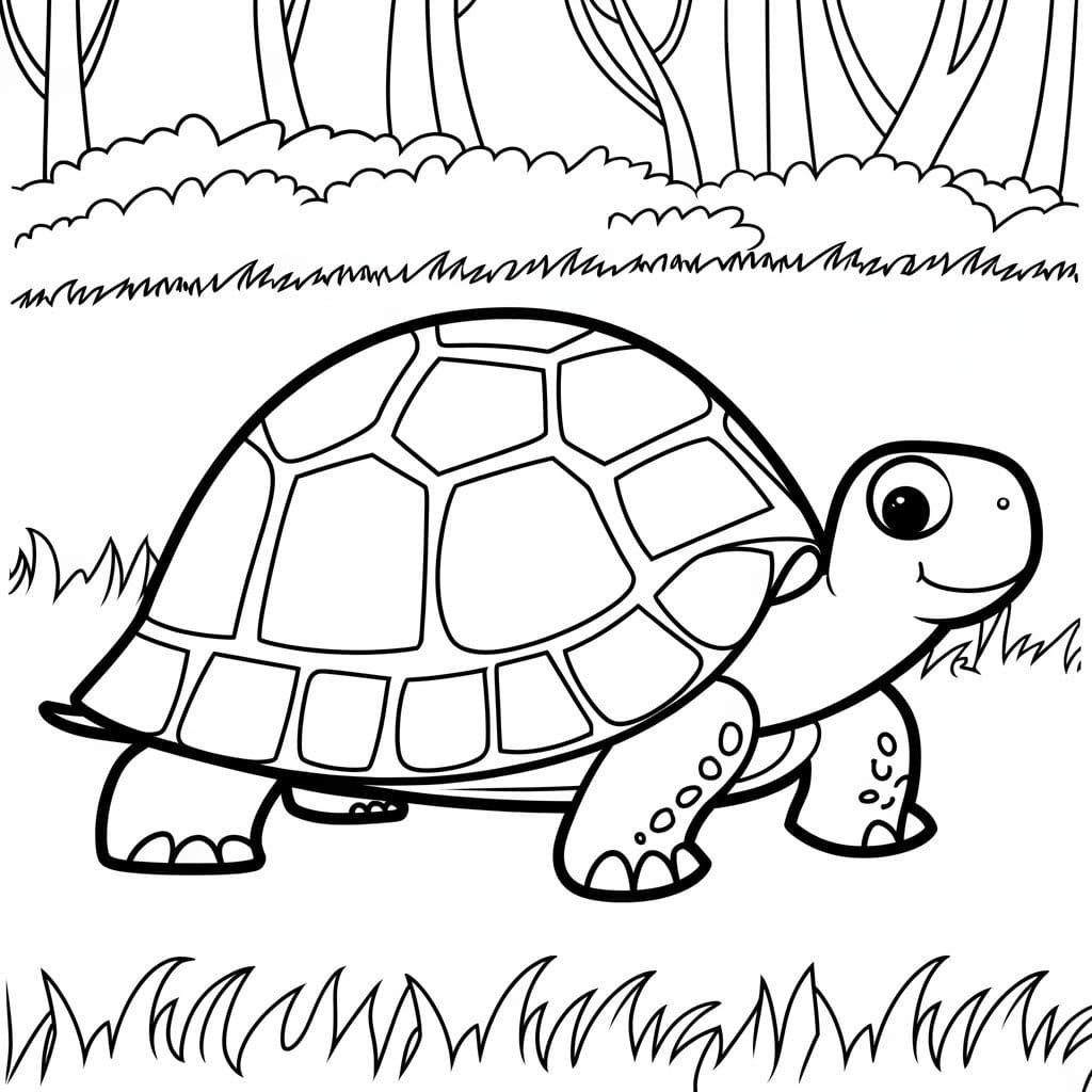 Coloriage Dessine une tortue sur herbe