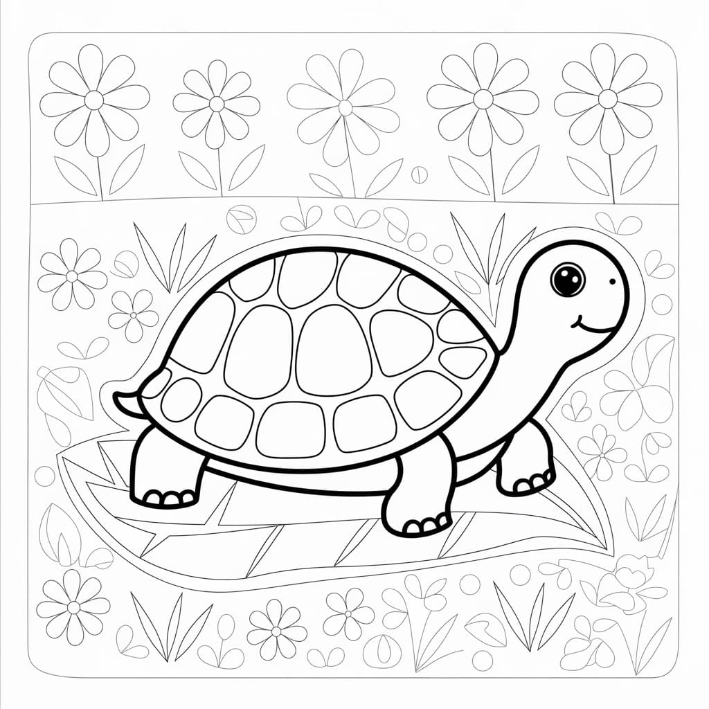 Coloriage Dessiner une tortue facile et basique