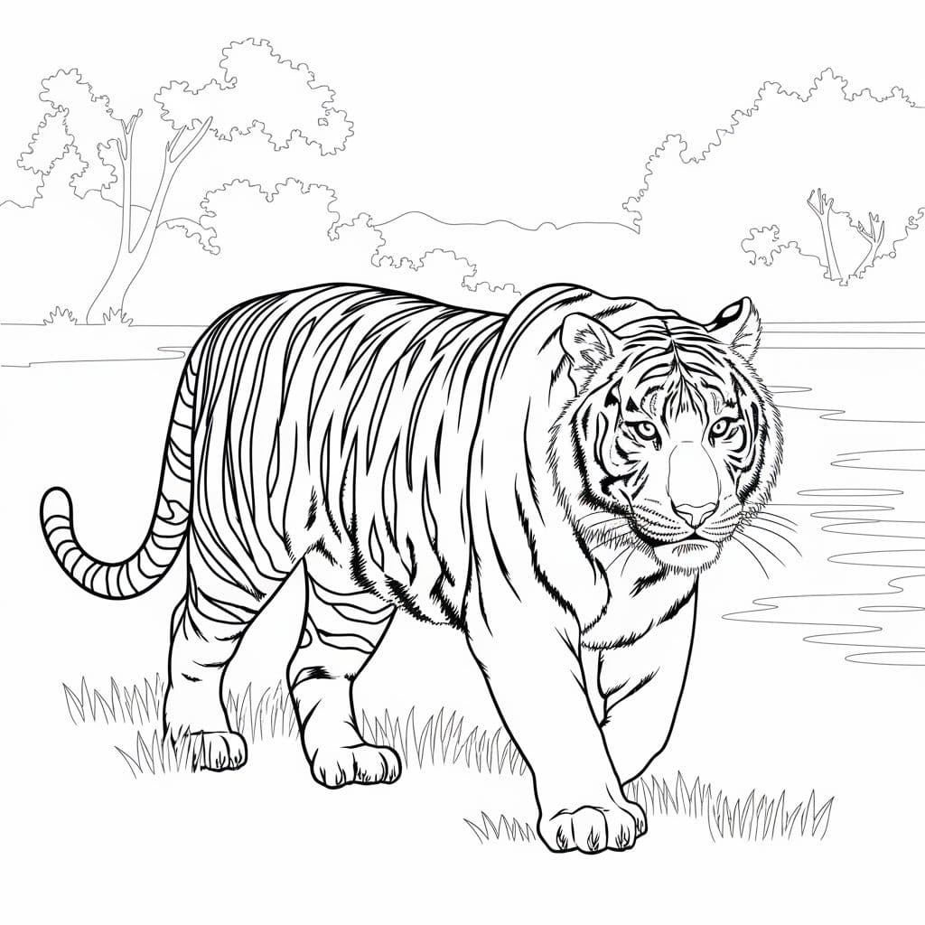 Coloriage Tigre est parti à la chasse à imprimer