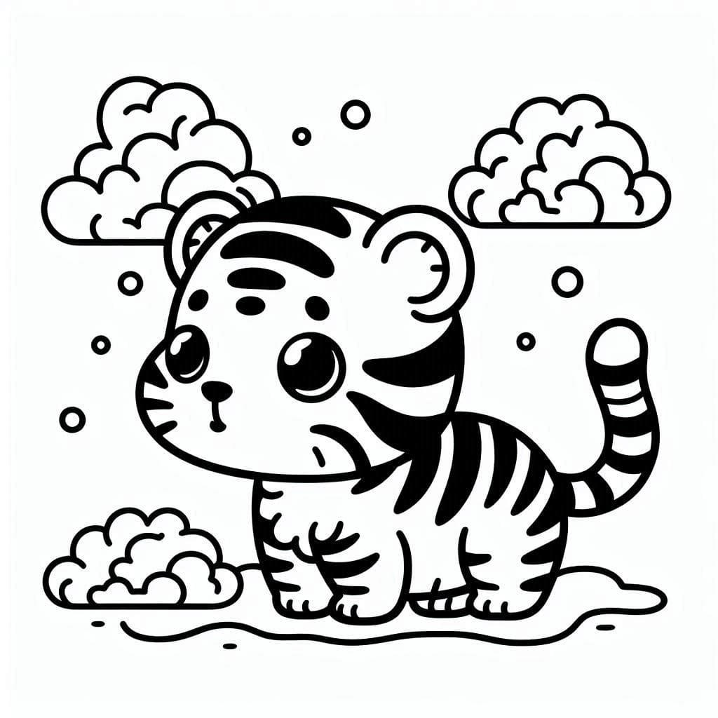 Coloriage Tigre et nuages à imprimer