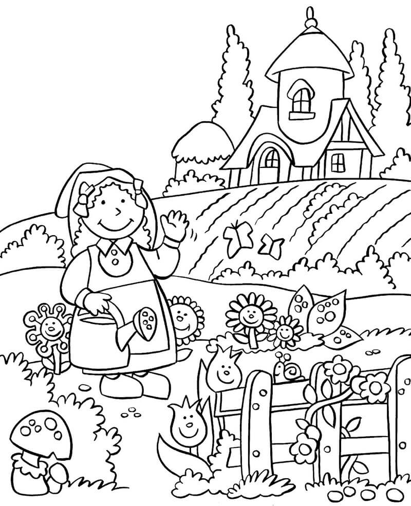 Coloriage Caricature de jardin
