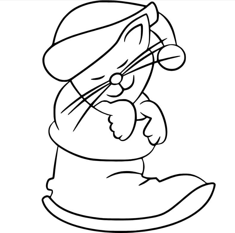 Coloriage Dessiner chat dans la chaussette à imprimer