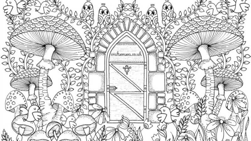 Page De Coloriage De Jardin Magique. Fond Noir Et Blanc à Colorier
