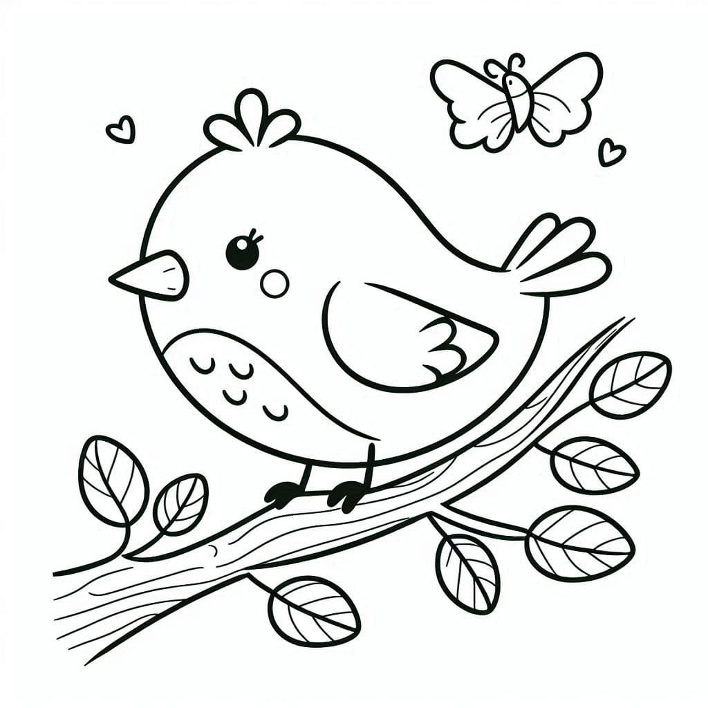 Coloriage Dessine des oiseaux et des papillons à imprimer