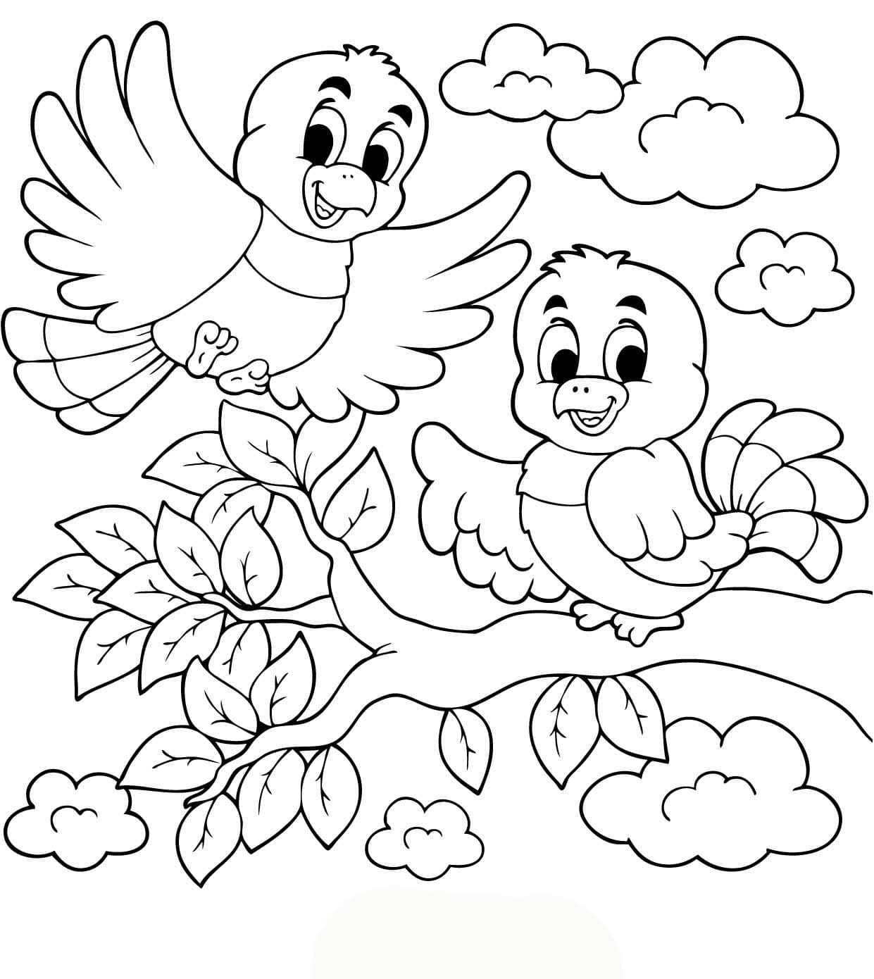 Coloriage Dessine deux oiseaux à imprimer