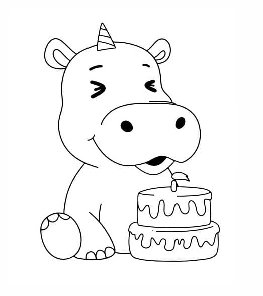 Coloriage Dessiner Hippopotame anniversaire